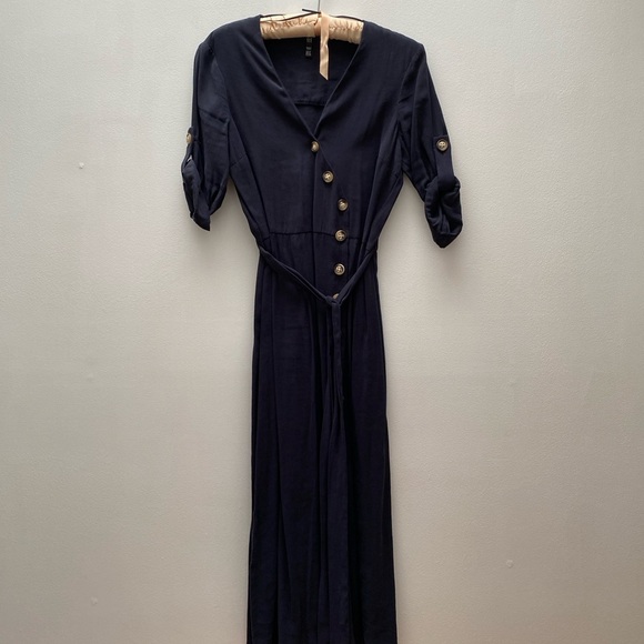 ZARA - TRF Elegant Navy Button-Down Dress - Picture 3 of 7
